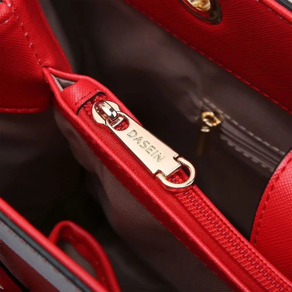 Dasein Saffiano Leather Chain Strap Satchel with Matching Wallet
